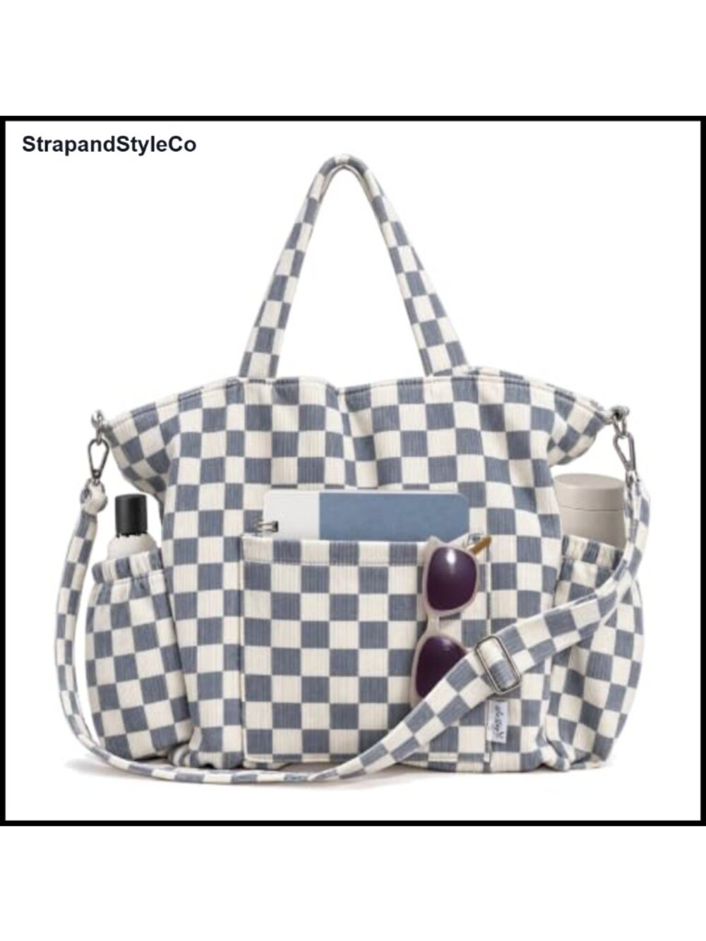 Corduroy Tote Bag Multi-Pocket Crossbody Shoulder Work School Travel